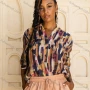 Wholesale Women's Casual V Neck Button Front Half Sleeve Abstract Woven Blouse V5419# preview