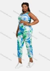 Wholesale Women's V Neck Abstract Print Lace Up Sporty Tank Top&Trouser Sets - Liuhuamall