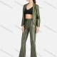 Wholesale Women's Casual Plain Patch Pockets Leather Jacket & Pant 2-Piece Set 9169-1# Green Clothing Wholesale Market Liuhua
