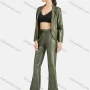 Wholesale Women's Casual Plain Patch Pockets Leather Jacket & Pant 2-Piece Set 9169-1# preview