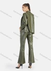 Wholesale Women's Casual Plain Patch Pockets Leather Jacket & Pant 2-Piece Set 9169-1# - Liuhuamall