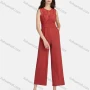 Wholesale Women's Elegant Plain Round Neck Guipure Lace Appliques Embroidery Wide Leg Jumpsuit preview