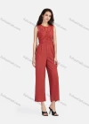 Wholesale Women's Elegant Plain Round Neck Guipure Lace Appliques Embroidery Wide Leg Jumpsuit - Liuhuamall