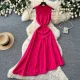 Wholesale Women's Elegant Sleeveless Textured Knit A-Line Maxi Dress #DR9751 Rose Red Clothing Wholesale Market Liuhua
