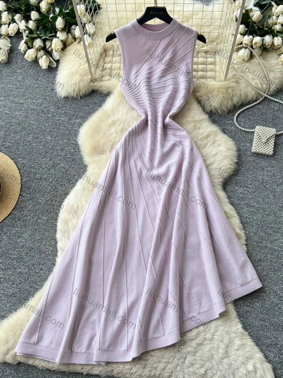 Wholesale Women's Elegant Sleeveless Textured Knit A-Line Maxi Dress #DR9751