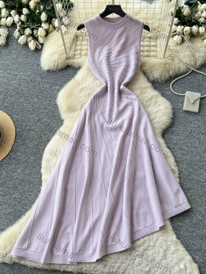 Wholesale Women's Elegant Sleeveless Textured Knit A-Line Maxi Dress #DR9751
