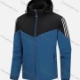Wholesale Men's Sporty Stand Collar Striped Stiching Color Hooded Jacket preview