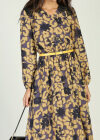 Wholesale Women's Chiffon Long Sleeve Floral Print V-Neck Lace Trim Wrap Maxi Dress With Belt - Liuhuamall