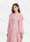 Wholesale Women's Chiffon Plain Long Sleeve Round Neck High Waist Maxi Dress With Cape - Liuhuamall