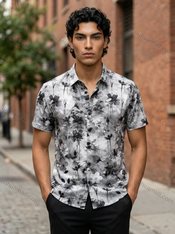 Wholesale 2026 New Men's Slim Fit Short Sleeve Floral Printed Casual Shirt - Wholesale & In Stock