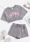 Wholesale Girls Casual Letter Crop Top & Elastic Waist Drawstring Hot Shorts Set - Liuhuamall