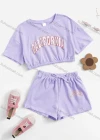 Wholesale Girls Casual Letter Crop Top & Elastic Waist Drawstring Hot Shorts Set - Liuhuamall