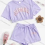 Wholesale Girls Casual Letter Crop Top & Elastic Waist Drawstring Hot Shorts Set preview