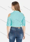 Wholesale Women's Polka Dot Cold Shoulder Lapel Knot Hem Crop Casual Shirt - Liuhuamall