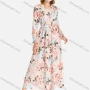 Wholesale Women's Casual Floral Print Long Sleeve Notched Neck Tie Front Midi Dress With Belt preview