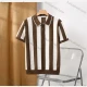 Wholesale Men's Casual Striped Colorblock Hollow Out Collared Quarter Zip Short Sleeve Henley Shirt E77051# Coffee Clothing Wholesale Market Liuhua