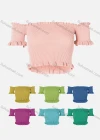 Wholesale Women's Off Shoulder Ruffle Trims Rib-Knit Crop Top - Liuhuamall