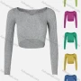 Wholesale Women's Sweetheart Neck Plain Long Sleeve Rib-Knit Crop Top preview
