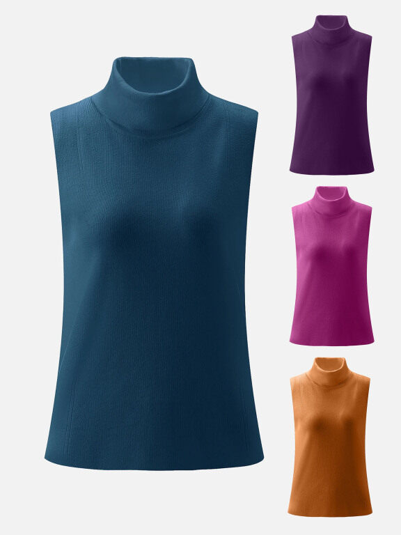 Women's Rolled Neck Sleeveless Rib-Knit Top, Clothing Wholesale Market -LIUHUA, WOMEN, Sweaters