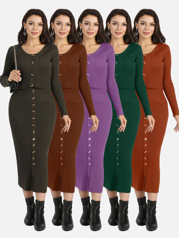 Women's Sweater Cardigan Midi Pencil Skirt Rib-Knit 2 Piece Set, Clothing Wholesale Market -LIUHUA, WOMEN, Sets