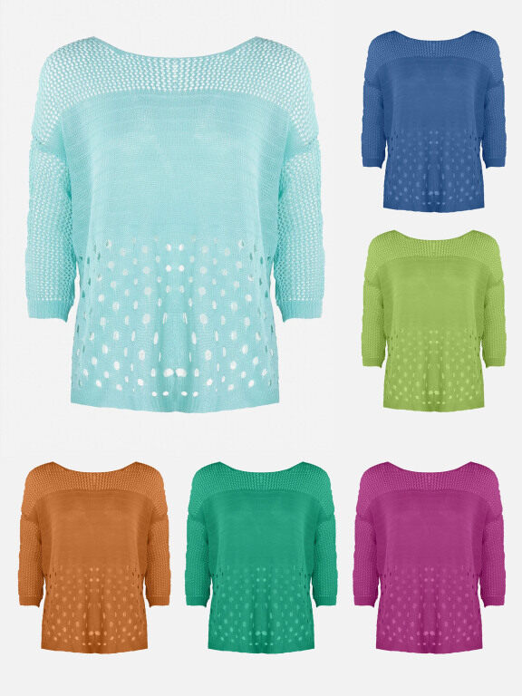 Women's Cable Knit Crew Neck Long Sleeve Plain Sweater, Clothing Wholesale Market -LIUHUA, WOMEN, Sweaters-Knits