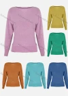 Wholesale Women's Casual Crew Neck Long Sleeve Plain Sweater - Liuhuamall