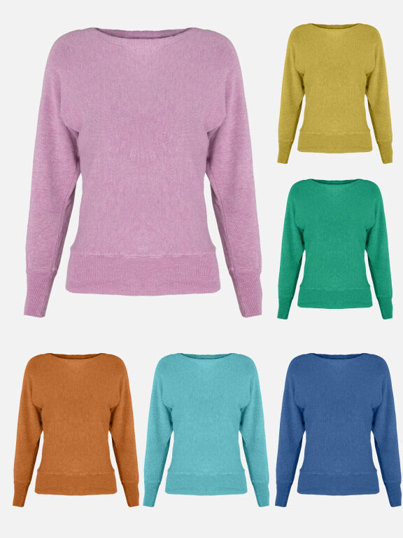 Women's Casual Crew Neck Long Sleeve Plain Sweater, Clothing Wholesale Market -LIUHUA, WOMEN, Sweaters-Knits