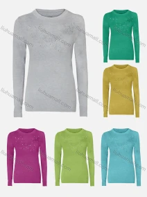Wholesale Women's Round Neck Long Sleeve Pearl Decor Plain Sweater, LIUHUA CLOTHING WHOLESALE