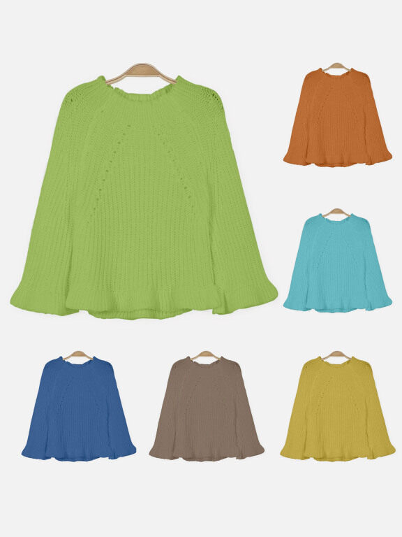 Women's Causal Round Neck Long Sleeve Plain Knit Sweater, Clothing Wholesale Market -LIUHUA, WOMEN, Sweaters