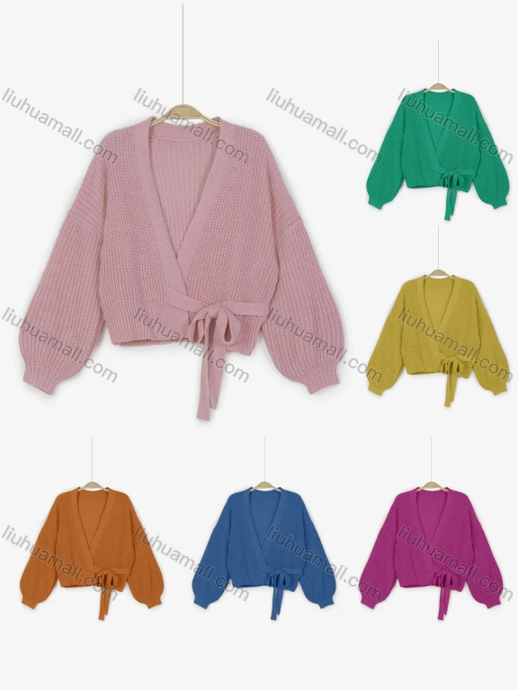 Wholesale Women's Casual Lantern Plain Sweater Cardigan