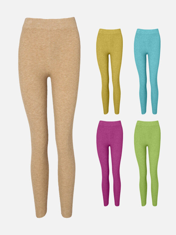 Women's High Waist Stretch Long Plain Knitted Leggings, Clothing Wholesale Market -LIUHUA, WOMEN, Bottoms
