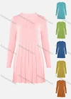 Wholesale Women's Round Neck Long Sleeve Pleated Short Sweater Dress - Liuhuamall