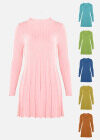 Wholesale Women's Round Neck Long Sleeve Pleated Short Sweater Dress - Liuhuamall