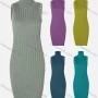 Wholesale Women's Elegant Turtleneck Sleeveless Rib-Knit Pencil Cocktail Dress preview