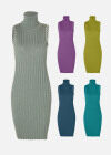 Wholesale Women's Elegant Turtleneck Sleeveless Rib-Knit Pencil Cocktail Dress - Liuhuamall