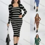 Wholesale Women's Rib-Knit Striped Sweater Midi Cami Dress With Cardigan preview