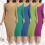 Wholesale Women's Deep V Neck Ribbed Knitted Bodycon Plain Long Sleeve Sweater Midi Dress preview