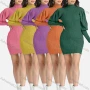 Wholesale Women's High Neck Plain Ribbed Knitted Leg of Mutton Sleeve Short Sweater Dress preview