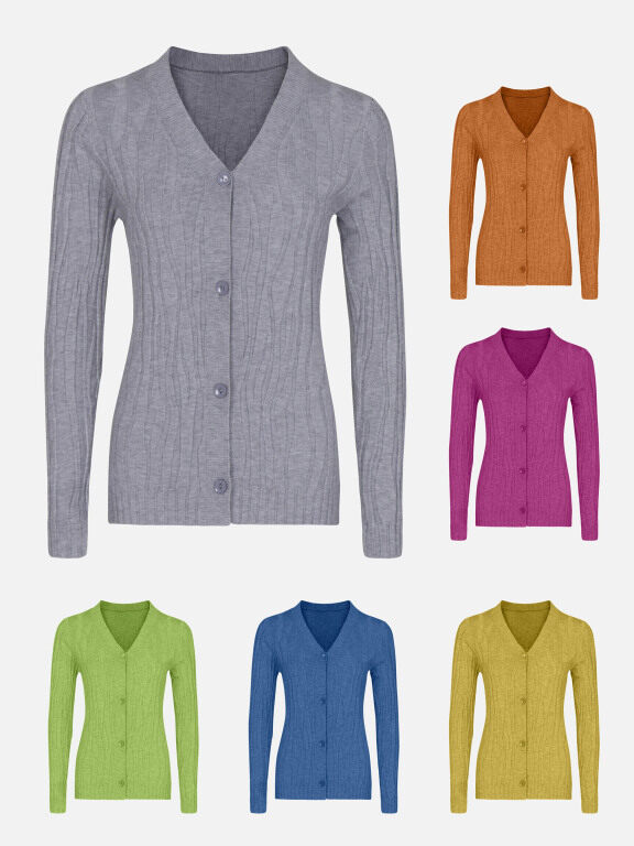 Women's Casual V Neck Long Sleeve Button Down Knit Cardigan, Clothing Wholesale Market -LIUHUA, WOMEN, Sweaters