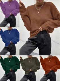 Wholesale Women's Plain Loose Fit Mock Neck Drop Shoulder Pullover Knitted Sweater, LIUHUA CLOTHING WHOLESALE