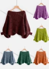 Wholesale Women's Plain Loose Fit Lantern Sleeve Hollow Out Sweater - Liuhuamall