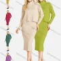 Wholesale Women's Casual 2-Piece Plain High Neck Long Sleeve Top & Bodycon Dress Sets preview