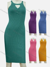 Wholesale Women's Casual Ruched Plain Hollow Out Halter Dress, LIUHUA CLOTHING WHOLESALE