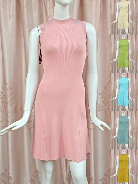 Women's Causal Mock Neck Sleeveless Plain Dress, Clothing Wholesale Market -LIUHUA, Dresses