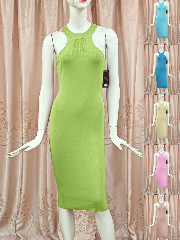 Women's Casual Halter Sleeveless Bodycon Plain Dress, Clothing Wholesale Market -LIUHUA, Dresses