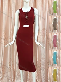 Wholesale Women's Casual Round Neck Tie Front Cutout Plain Tank Dress, LIUHUA CLOTHING WHOLESALE
