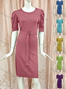 Wholesale Women's Casual Crew Neck Half Sleeve Plain Dress With Belt, LIUHUA CLOTHING WHOLESALE