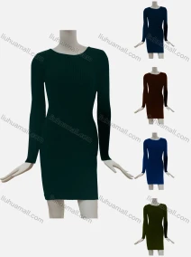 Wholesale Women's Elegant Crew Neck Plain Long Sleeve Short Dress 004#, LIUHUA CLOTHING WHOLESALE