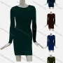 Wholesale Women's Elegant Crew Neck Plain Long Sleeve Short Dress 004# preview