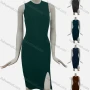Wholesale Women's Elegant Round Neck Pain Slit Hem Sleeveless Short Dress 007# preview